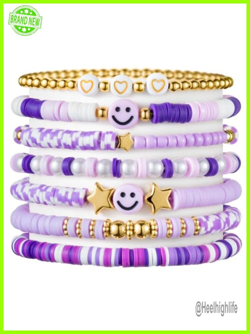 7 Preppy Heishi Bracelets for Women - Surfer Disc Stackable Stretch Summer